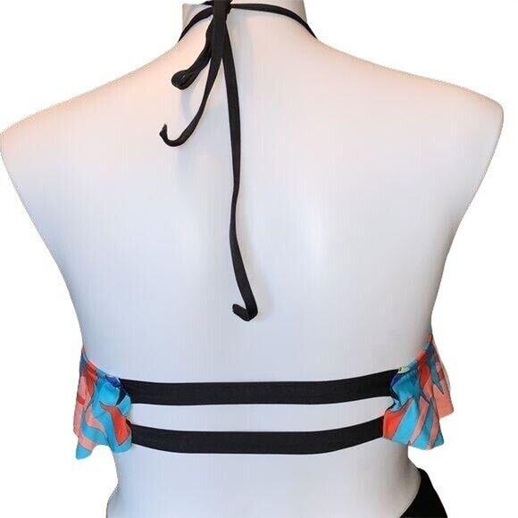 Apt 9 Womens Bikini Top Swimsuit Flutter Flounce Bright Tropical Print Large - Picture 3 of 10